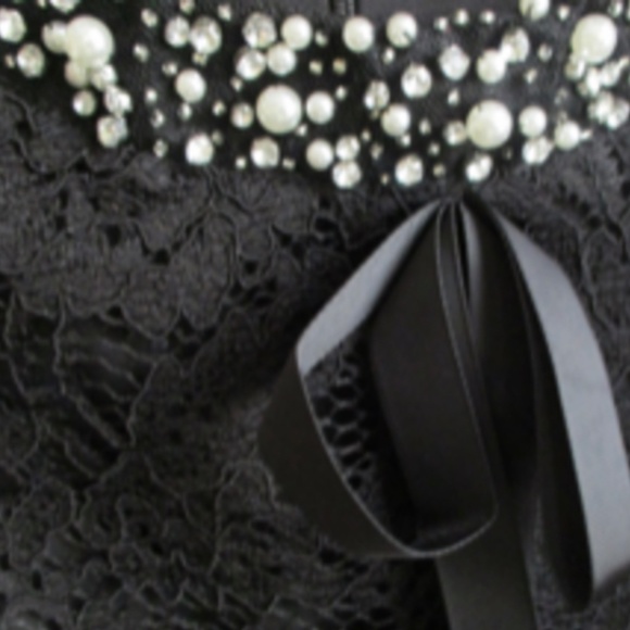 BETSEY JOHNSON LACE DRESS Black Silver Pearls Rhinestones Bow Cocktail Wedding - Picture 2 of 4